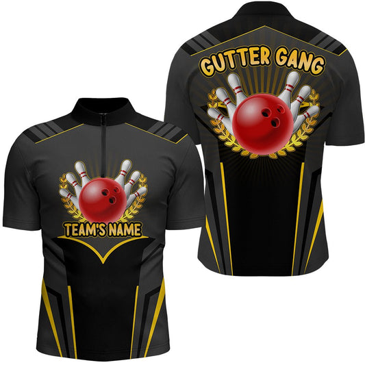 Lustiges Bowling-Shirt für Herren - Personalisiertes Bowling-Trikot für das Team - 3D-Druck - Bowling-Quarter-Zip - Gutter Gang N143 - Climcat