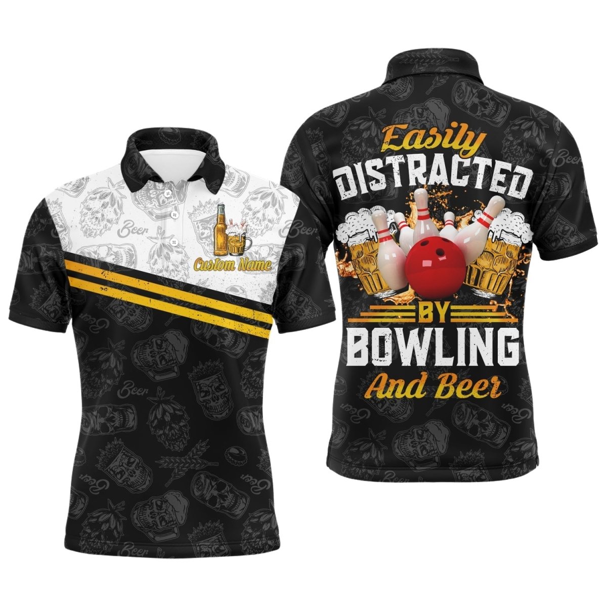 Lustiges Bowling-Shirt für Männer, die sich leicht von Bowling und Bier ablenken lassen - Personalisiertes Bowling-Polo-Trikot B112 - Climcat