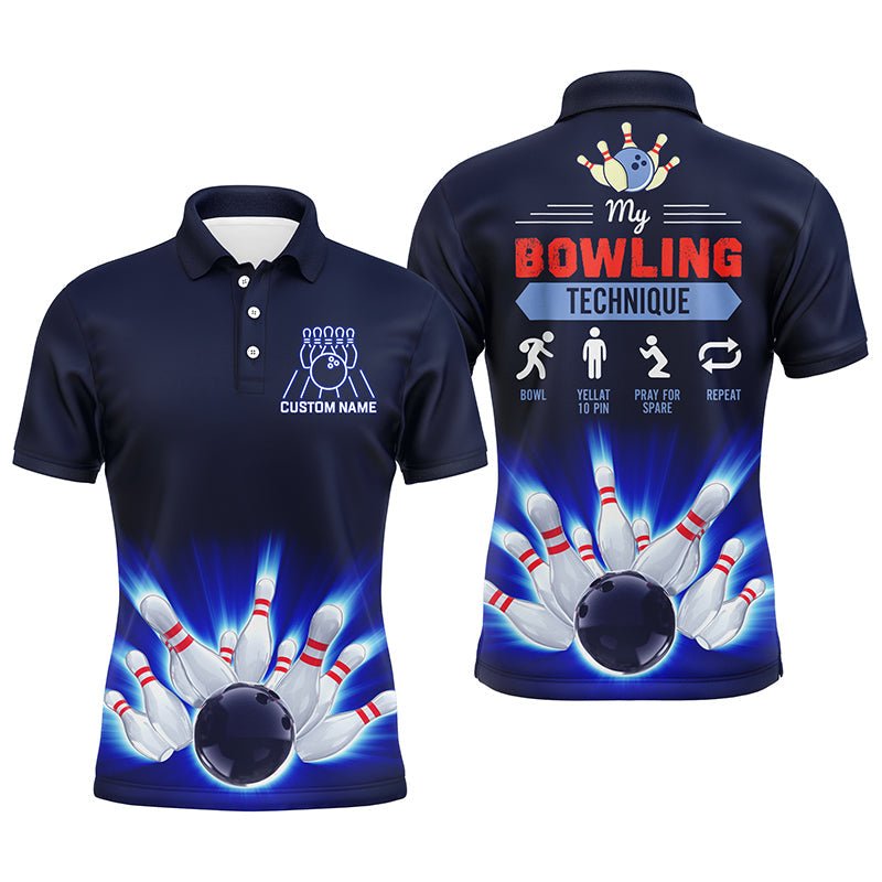 Lustiges Bowling-Technik Herren Polo-Shirt, Personalisierter Name Bowlers Jersey B87 - Climcat