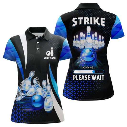 Lustiges Damen Bowling Polo Shirt Individuell gestaltetes Strike-Ladebild Bitte warten Team Bowling Trikots | Blau Q6675 - Climcat