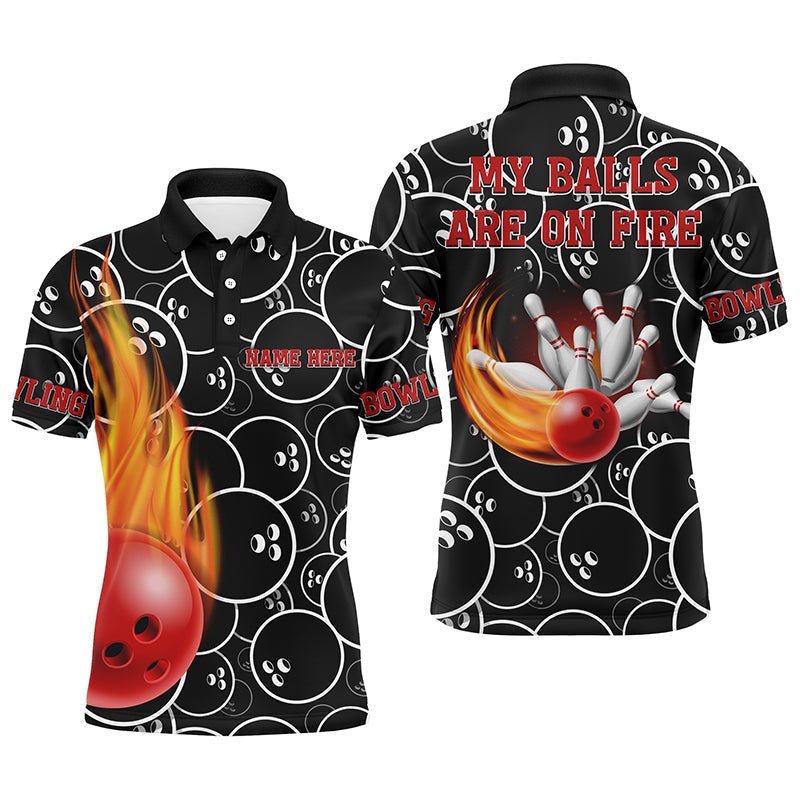 Lustiges Flammen Bowling Herren Polo Shirt, Meine Bälle stehen in Flammen Personalisiertes Bowlers Trikot B81 - Climcat