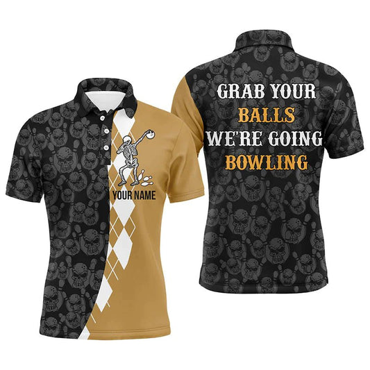 Lustiges Herren Bowling Polo Shirt mit individueller Gestaltung - Personalisiertes Skull Bowlers Trikot mit kurzen Ärmeln B64 - Climcat