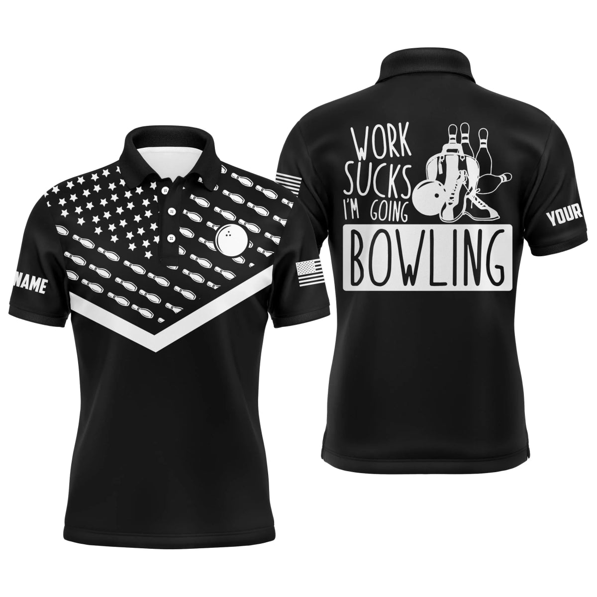 Lustiges Herren Bowling Polo Shirt Personalisiert Arbeit nervt Ich gehe Bowling Schwarz Patriotische Kurzarm B10 - Climcat