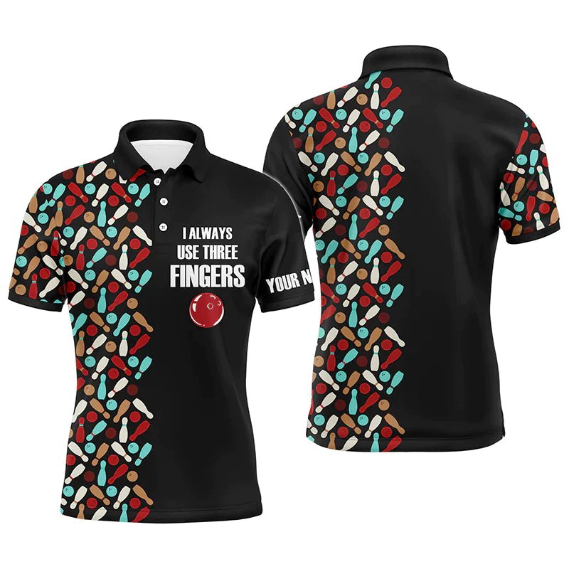 Lustiges Herren Bowling Polo Shirt - Personalisiertes Kurzarm Polo für Männer - Bowler verwenden immer drei Finger - B57 - Climcat