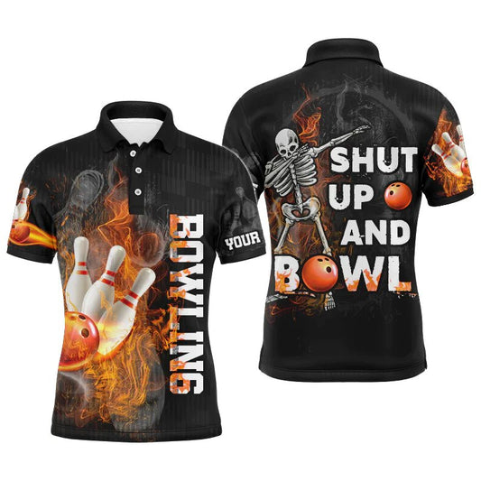 Lustiges Herren Bowling Polo Shirt, Personalisiertes Skull Bowlers Trikot Shut Up and Bowl B67 - Climcat