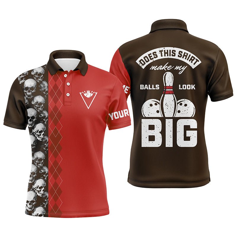 Lustiges rotes Skull Bowling Polo-Shirt für Herren mit individuellem Namen - Macht dieses Shirt meine Bälle groß aussehen? Q6984 - Climcat