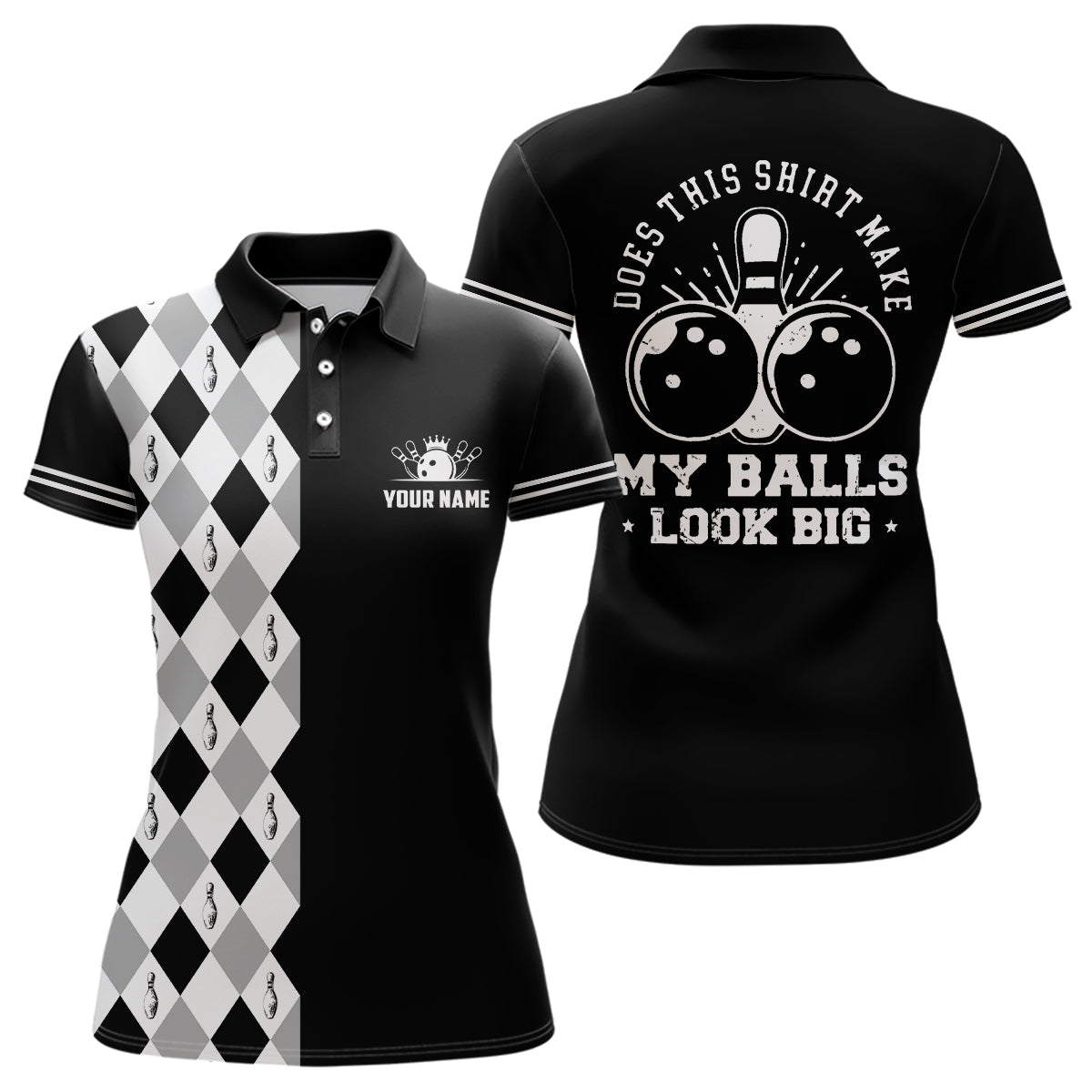 Lustiges schwarzes Retro-Bowling-Polo-Shirt für Damen | Personalisierbar | Q6692 - Climcat