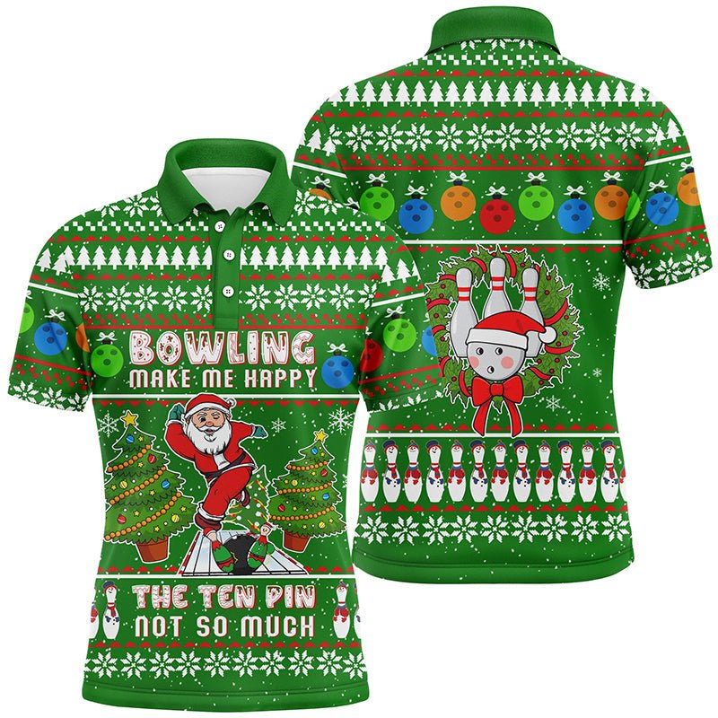 Lustiges Weihnachtsmann-Bowler-Herren-Poloshirt - Bowling macht mich glücklich, die zehn Pins nicht so sehr - Q6836 - Climcat