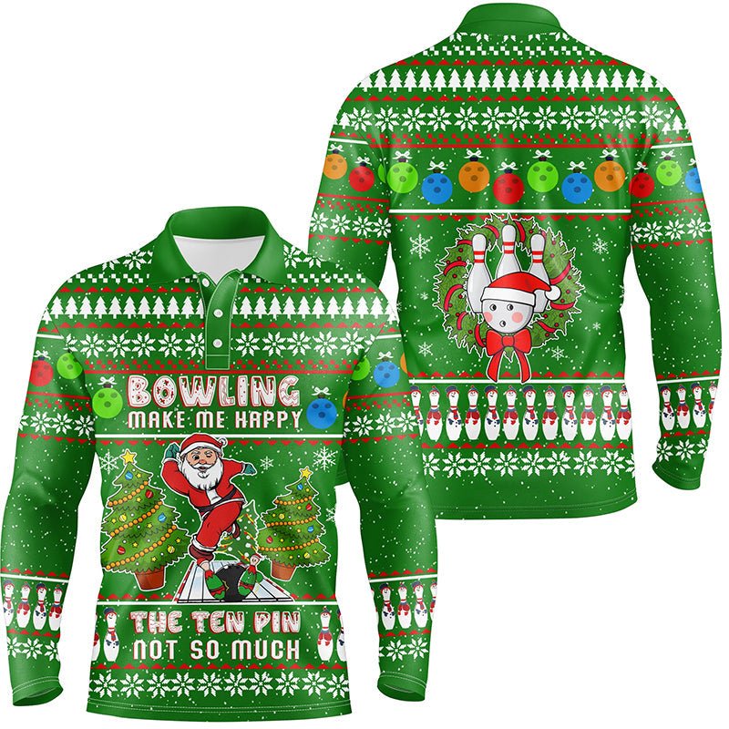 Lustiges Weihnachtsmann-Bowler-Herren-Poloshirt - Bowling macht mich glücklich, die zehn Pins nicht so sehr - Q6836 - Climcat