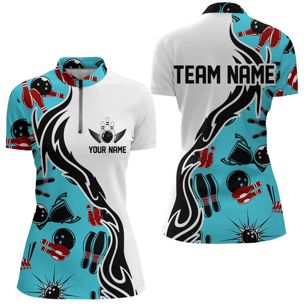 Maßgeschneiderte Bowling-Shirts für Damen, Personalisierte Bowling-Team Trikots mit Bowling-Muster P4956 - Climcat