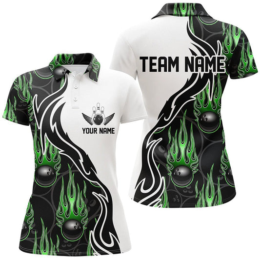 Maßgeschneiderte Bowling-Shirts für Damen, personalisierte Flammen-Bowling-Teamtrikots | Grün P5004 - Climcat