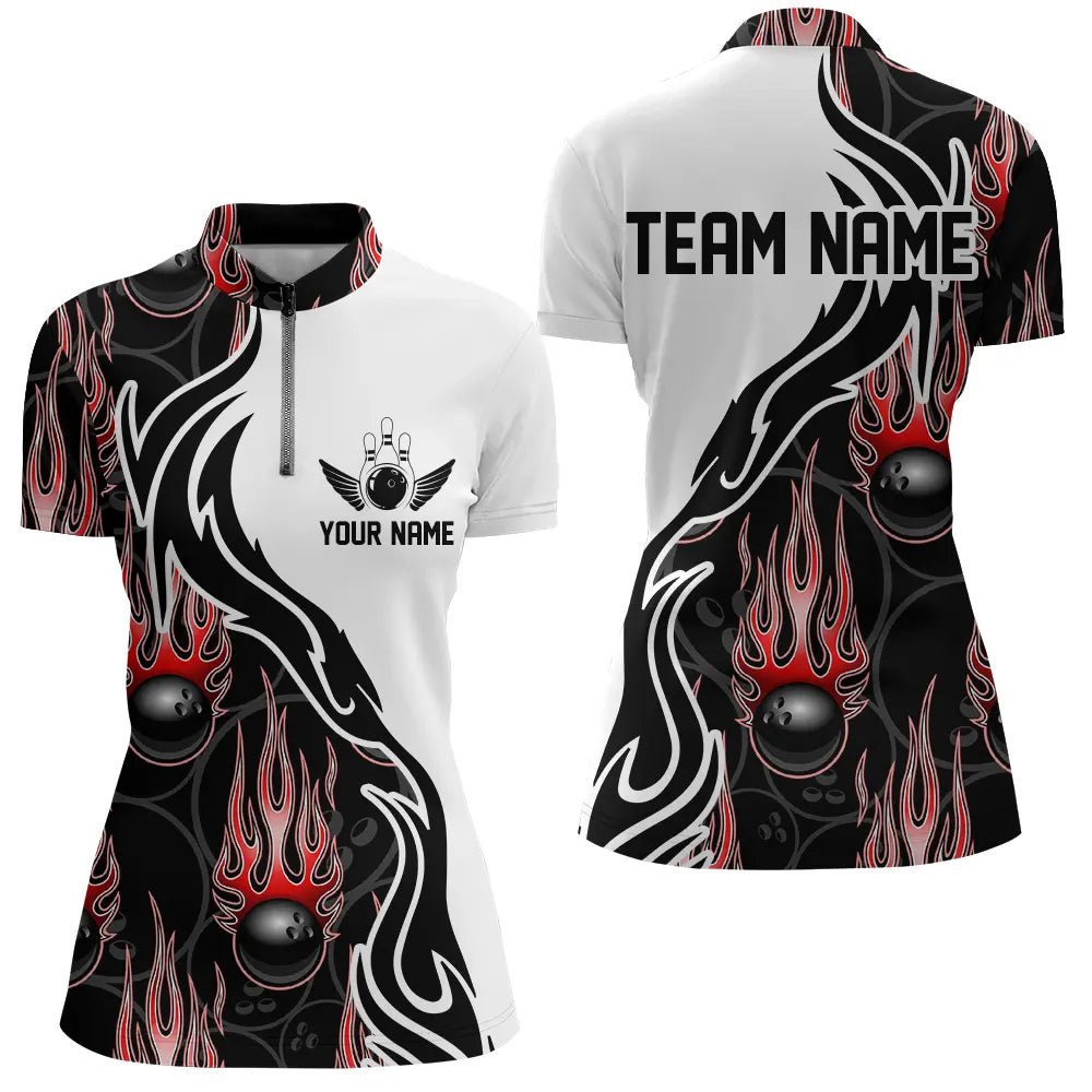 Maßgeschneiderte Bowling-Shirts für Damen, personalisierte Flammen-Bowling-Teamtrikots | Rot P5007 - Climcat