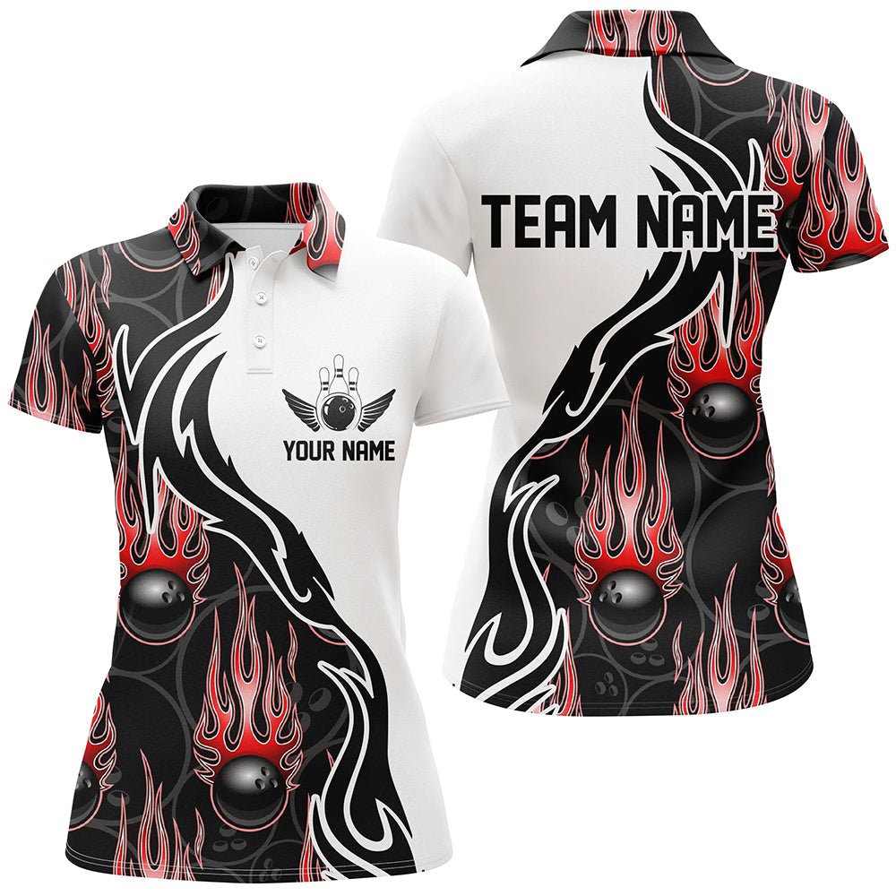 Maßgeschneiderte Bowling-Shirts für Damen, personalisierte Flammen-Bowling-Teamtrikots | Rot P5007 - Climcat