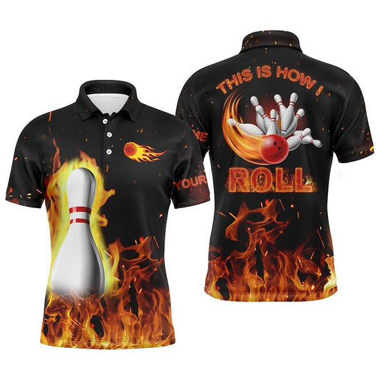 Maßgeschneiderte Bowlinghemden für Herren - So rolle ich, schwarzes Flammen-Bowlinghemd, individuelle Bowlingtrikots Q4435 - Climcat