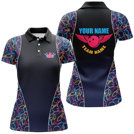 Maßgeschneiderte Bowlingmuster-Poloshirts für Damen, personalisierte Bowling-Teamtrikots Q5492 - Climcat