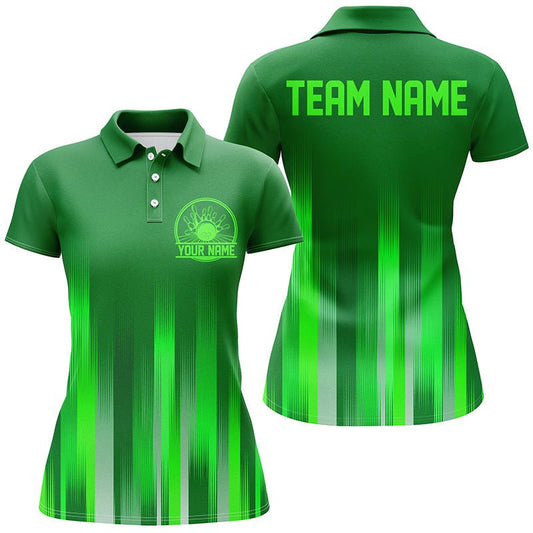 Maßgeschneiderte grüne Bowling-Shirts für Damen, Bowling-Logo Team Bowling Trikots, Bowler Outfit P5208 - Climcat