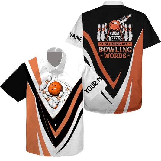 Maßgeschneiderte Hawaiianische Bowlinghemden - Ich fluche nicht, ich benutze meine Bowlingwörter - Orange Bowl Hemden Q4479 - Climcat