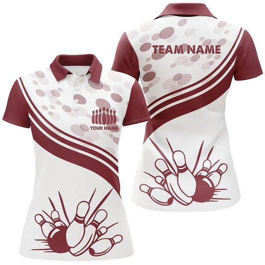 Maßgeschneiderte Vintage weiße Bowling-Poloshirts für Damen, personalisierte Bowling-Teamtrikots Q5519 - Climcat