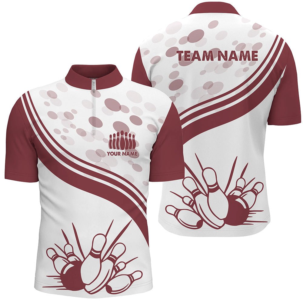 Maßgeschneiderte Vintage weiße Bowling-Quarter-Zip-Shirts für Herren, personalisierte Bowling-Teamtrikots Q5519 - Climcat