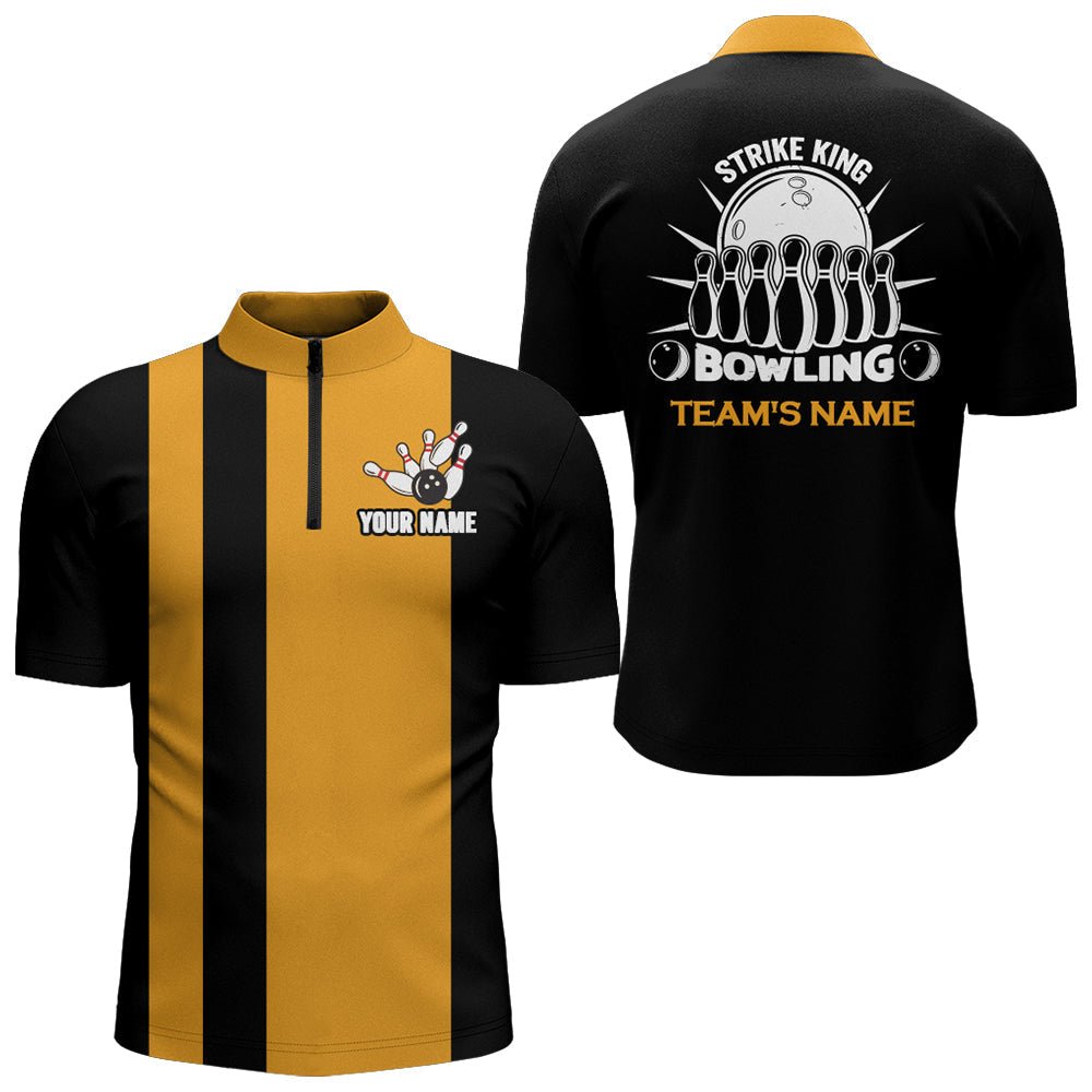 Maßgeschneidertes Bowling-Shirt für Herren, Vintage Gelb&Schwarz Bowling Quarter-Zip Trikot für das Bowling-Team Bowling King N166 - Climcat