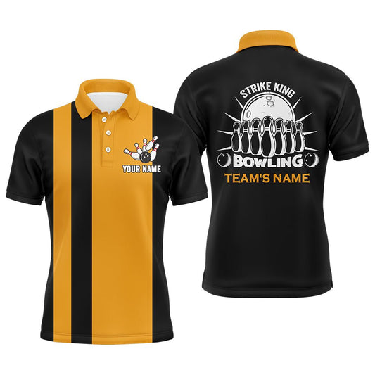 Maßgeschneidertes Bowling-Shirt für Herren, Vintage Gelb&Schwarzes Bowling-Polo-Trikot für das Bowling-Team Bowling King B166 - Climcat