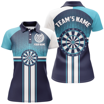 Maßgeschneidertes Dartboard Sport-Stil Weiß Blau Polo-Shirt Darts Trikot für Frauen LDT0416 H389 - Climcat