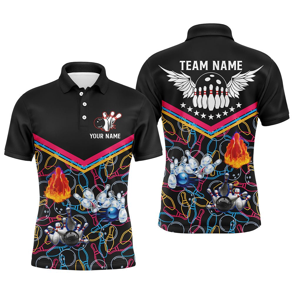 Mehrfarbige Muster schwarze Bowling-Polo-Shirts für Herren, individuelle Team-Bowling-Trikots für männliche Bowler Q5386 - Climcat