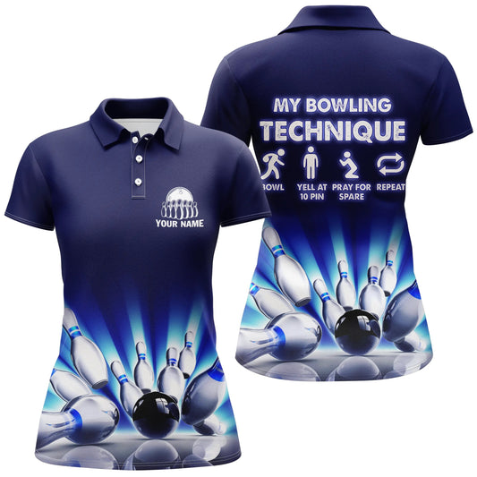 Meine Bowling-Technik individueller Name lustige Bowling-Polo-Shirts für Frauen, Personalisierte Bowling-Trikots Q4674 - Climcat