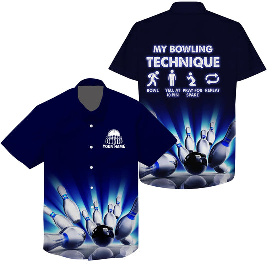 Meine Bowling-Technik individueller Name lustiges Bowling-Hawaiihemd, personalisierte Team-Bowlingtrikots Q4674 - Climcat