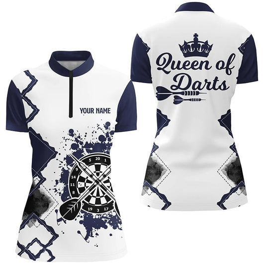 Navy-weißes Damen Darts-Quarter-Zip-Shirt mit individuellem Design, cooles Darts-Trikot für Frauen M240 - Climcat