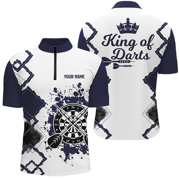 Navy-weißes Herren-Darts-Quarter-Zip-Shirt mit individuellem Design, cooles Darts-Trikot für den König der Darts LDT0367 G287 - Climcat