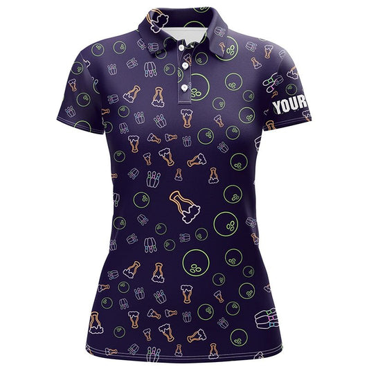 Neon Bier leuchtendes Bowling-Muster Personalisiertes Damen-Bowling-Poloshirt, Bowling-Team-Liga-Trikots Q6763 - Climcat