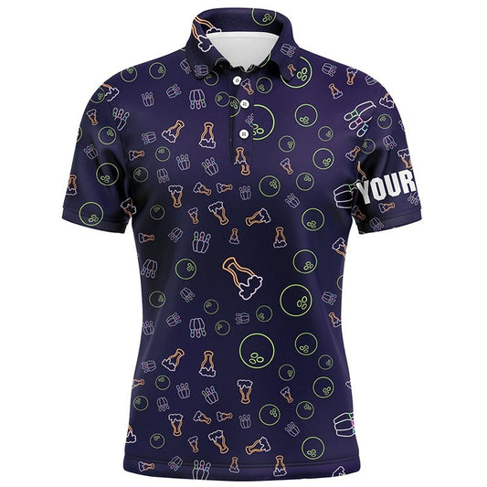 Neon leuchtendes Bier Bowling Muster - Personalisierte Herren Bowling Polo Shirts, Bowling Team Liga Trikots Q6763 - Climcat