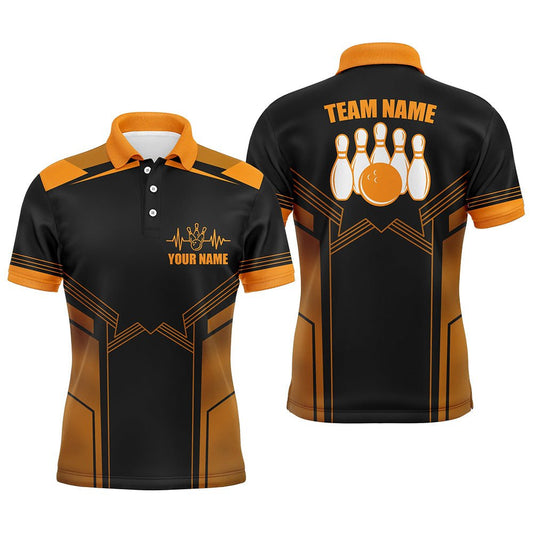 Orange Bowling Polo Shirt für Herren | Personalisiertes Bowling Trikot mit Namen | Bowling Team Shirt für Männer D74 - Climcat