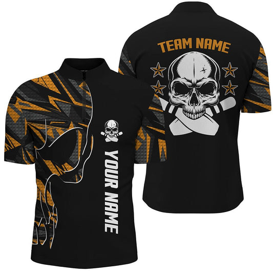 Orange Camo Black Bowling Quarter Zip Shirts für Herren - Individuell gestaltete Team Skull Bowling Shirts - Team Bowling Trikots Q6184 - Climcat