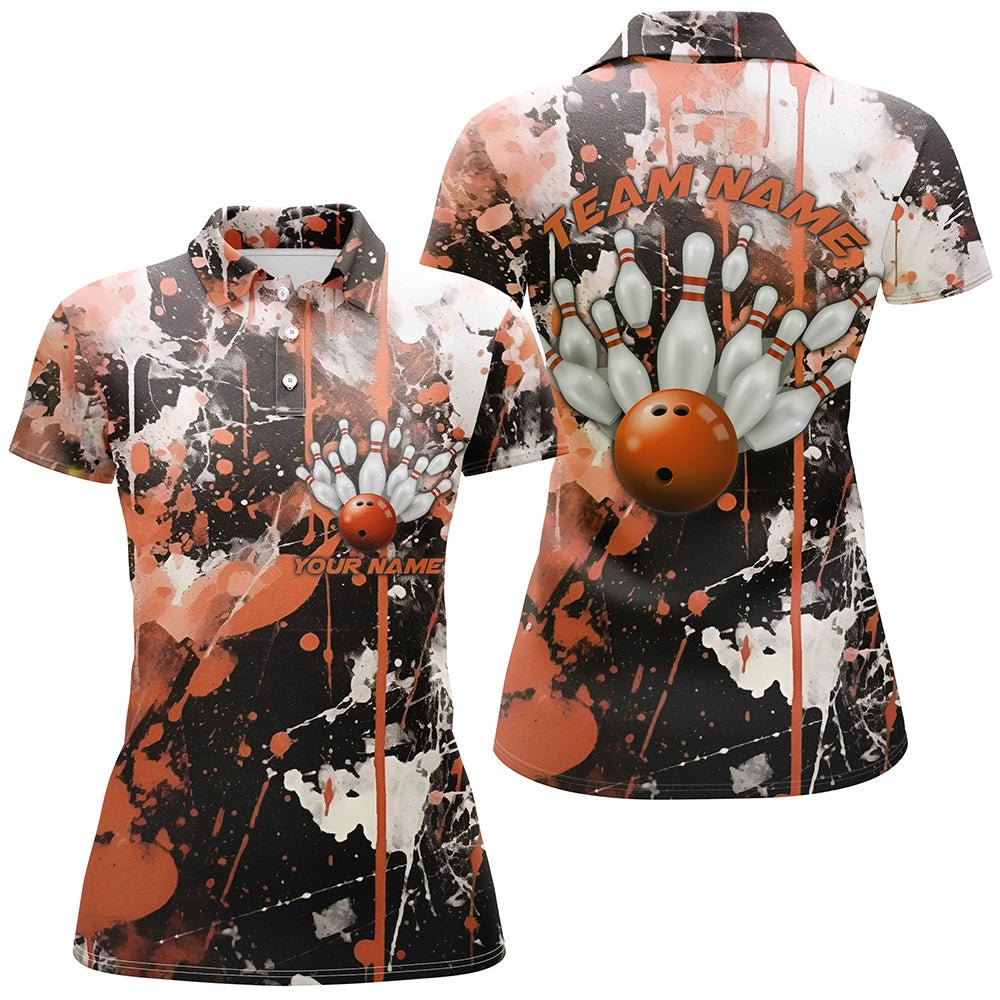 Orange Camo Bowling Team Shirts für Damen - Personalisiertes Bowling Liga Trikot - Strike Bowling P5412 - Climcat