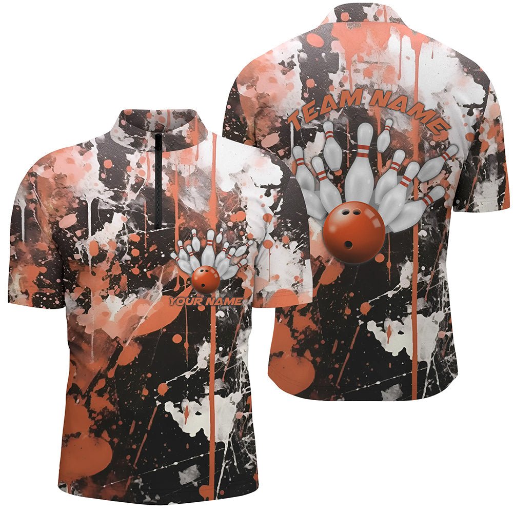 Orange Camo Bowling Team Shirts Herren Viertelreißverschluss Personalisierte Bowling Liga Trikots P5412 - Climcat