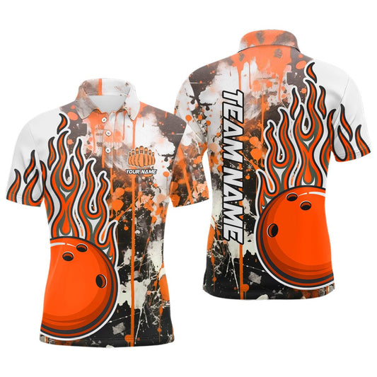 Orange Camo Flame Bowling Polo Shirts für Herren - Personalisierte Bowling Team Trikots - Bowling Liga Shirts P5419 - Climcat