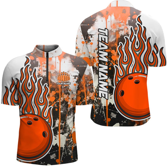 Orange Camo Flame Bowling Quarter Zip Shirts für Herren - Personalisierte Bowling Team Trikots für Bowling Liga P5419 - Climcat