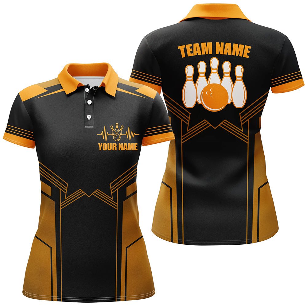 Orange Damen Bowling Polo Shirt mit individueller Namensbestickung - Personalisiertes Bowling Trikot für Frauen - Team Shirt für Damen Bowling D75 - Climcat