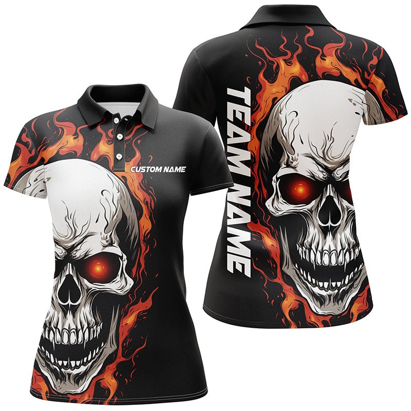 Orange Flame Skull Sport Trikots, individuelle Team Bowling Polo Shirts für Frauen, Bowler Outfits P5272 - Climcat
