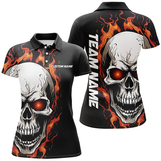 Orange Flame Skull Sport Trikots, individuelle Team Bowling Polo Shirts für Frauen, Bowler Outfits P5272 - Climcat