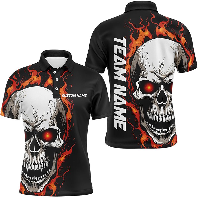 Orange Flame Skull Sport Trikots, individuelle Team Bowling Polo Shirts für Herren, Bowler Outfits P5272 - Climcat