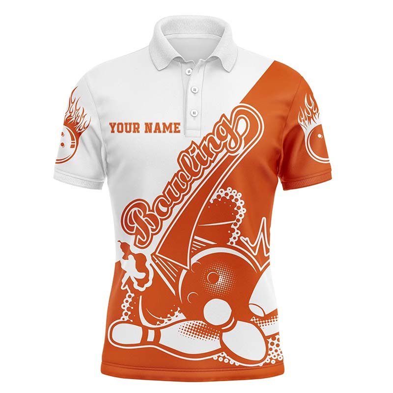 Orange Personalisierte Bowling-Shirts für Herren, Strike Bowling Team Shirts Bowling Pin P3789 - Climcat