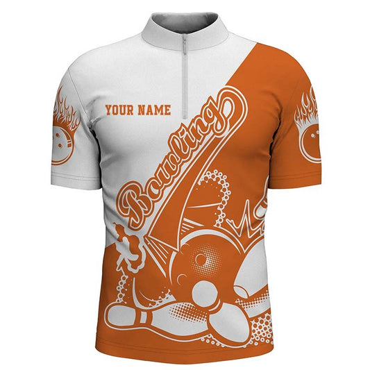 Orange Personalisierte Bowling-Shirts für Herren, Strike Bowling Team Shirts Bowling Pin P3789 - Climcat