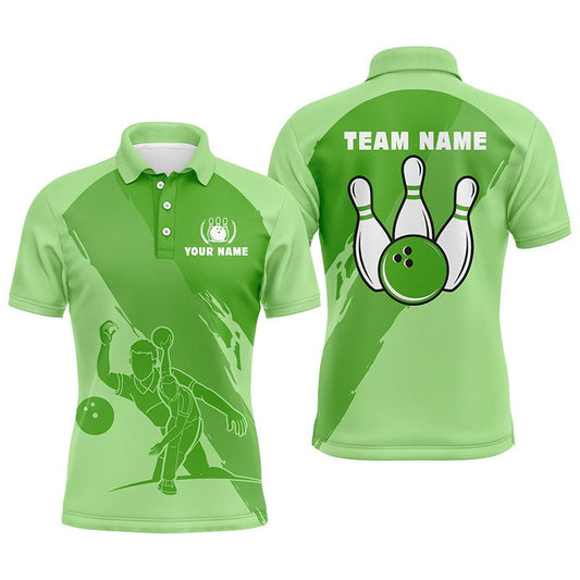 Personalisierte 3D Bowling Polo Shirts für Herren, Individuelle grüne Team Bowling Trikots für Herren Q5301 - Climcat