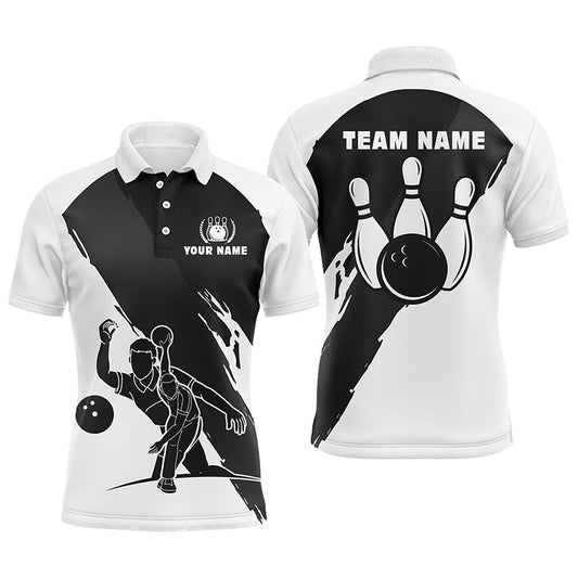 Personalisierte 3D Bowling Polo Shirts für Herren, individuelle schwarz-weiße Team Bowling Trikots für Herren Q5302 - Climcat