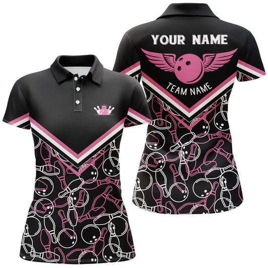 Personalisierte 3D-Bowling-Shirts für Damen, individuelles pinkes Kurzarm-Polo-Bowling-Shirt für Mädchen Q4555 - Climcat