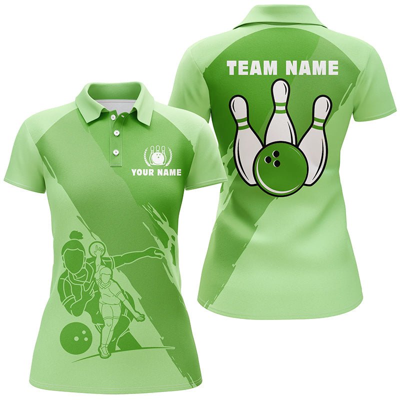 Personalisierte 3D Bowling Shirts für Damen, Maßgeschneiderte grüne Kurzarm Polo Bowling Shirts für Mädchen Q5301 - Climcat