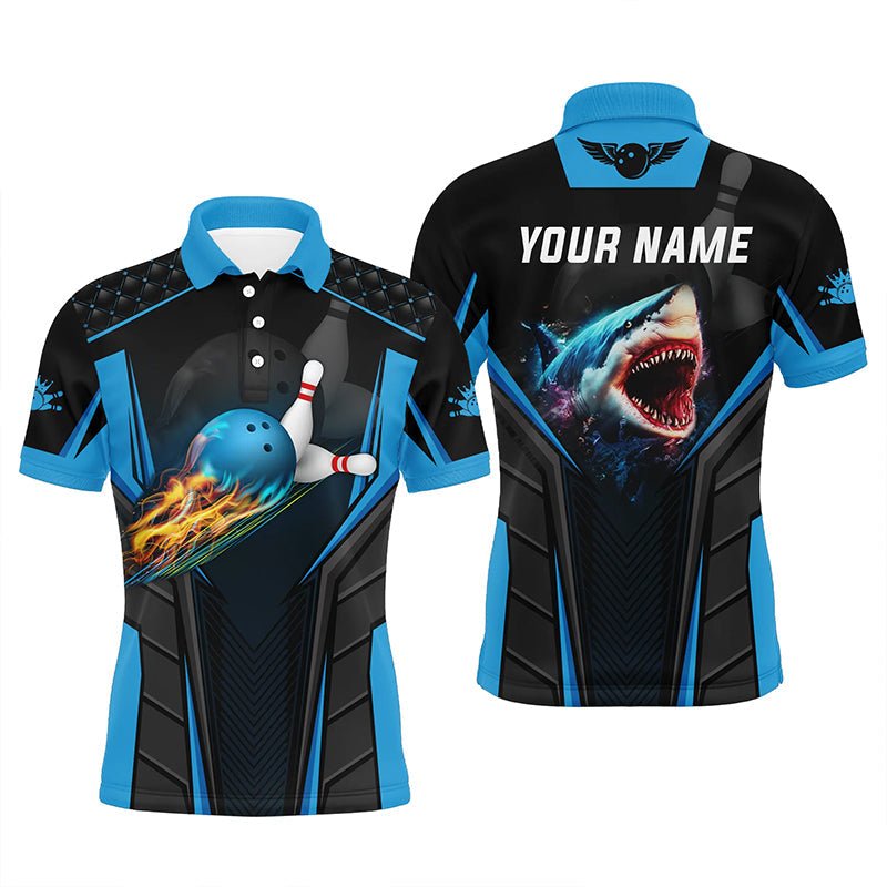 Personalisierte 3D-Bowlingshirts für Herren - Individuelles Hai-Team-Blau-Bowlingball-Bowlingtrikot-Poloshirt Q5336 - Climcat